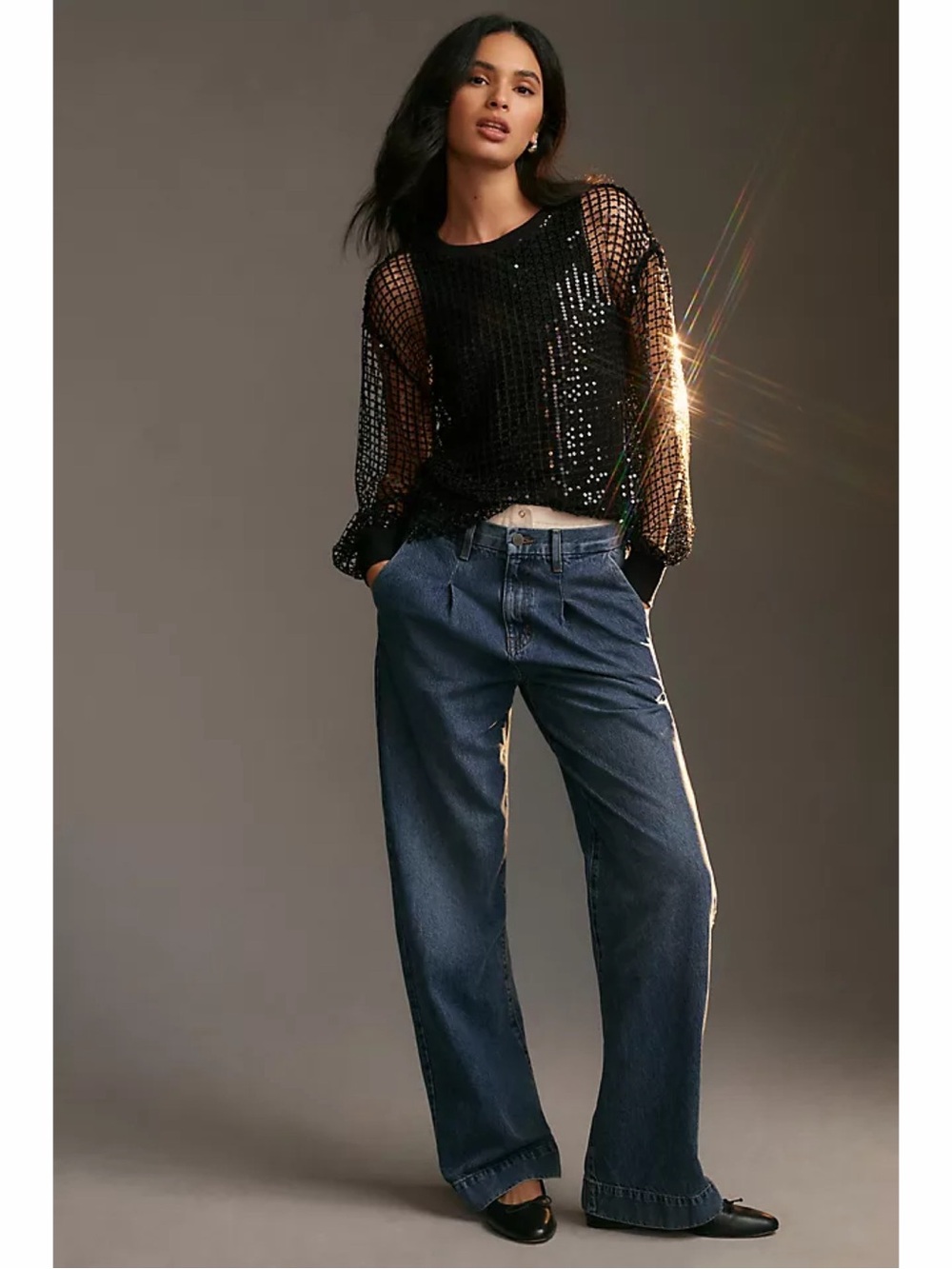 Anthropologie Pilcro Long Sleeve Sequin Top Turquoise Size S Balloon Sleeve Tank - Picture 10 of 10